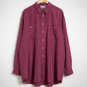 Siegfried 100% Silk Button Down Shirt Mens 2XLT Dudt Berry Long Sleeve Bb
